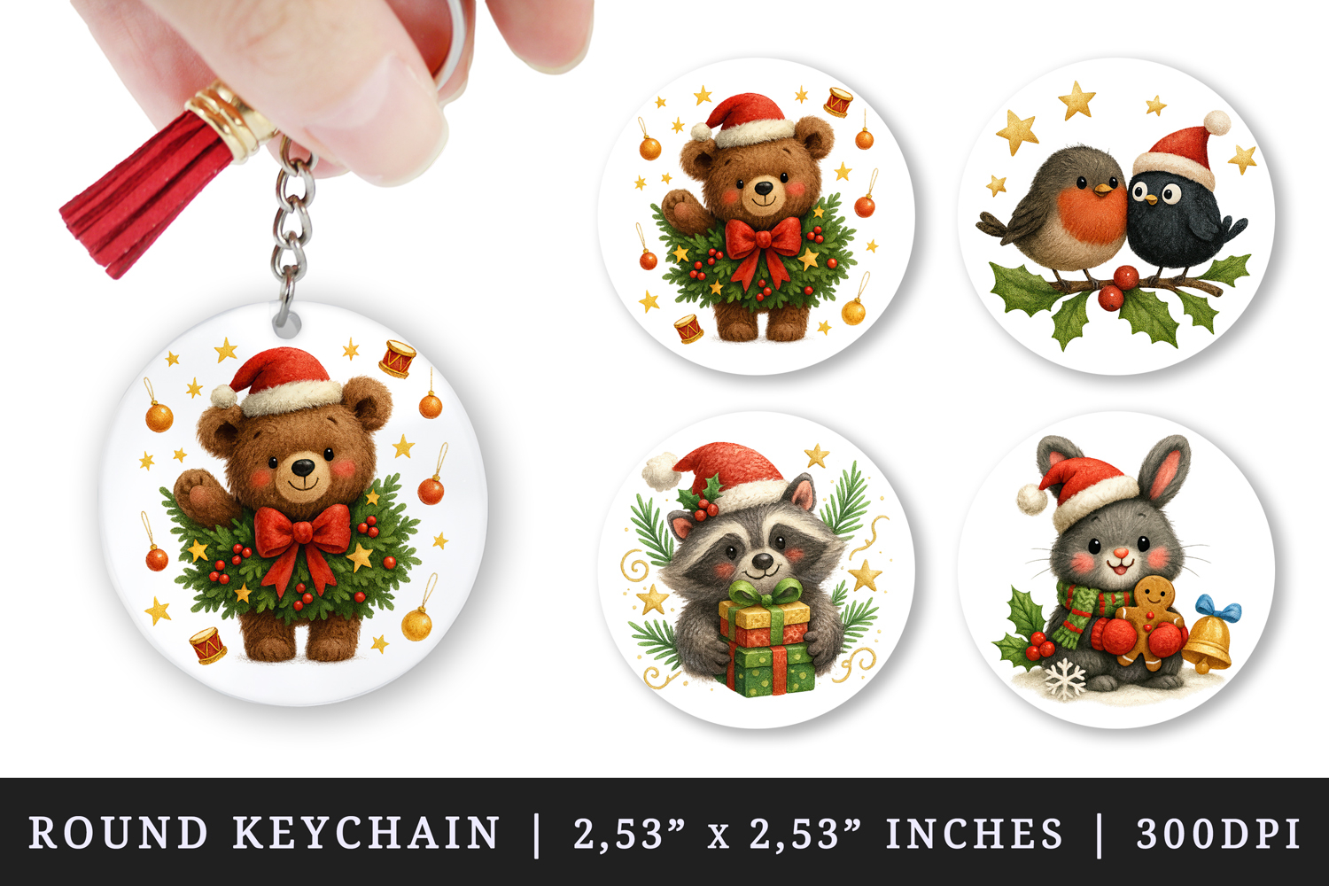 Christmas round keychain pintable sublimation design png product image 1