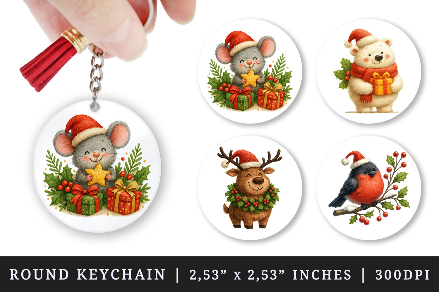 Christmas round keychain pintable sublimation design png product image 1