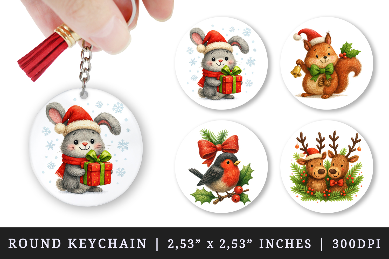 Christmas round keychain pintable sublimation design png product image 1