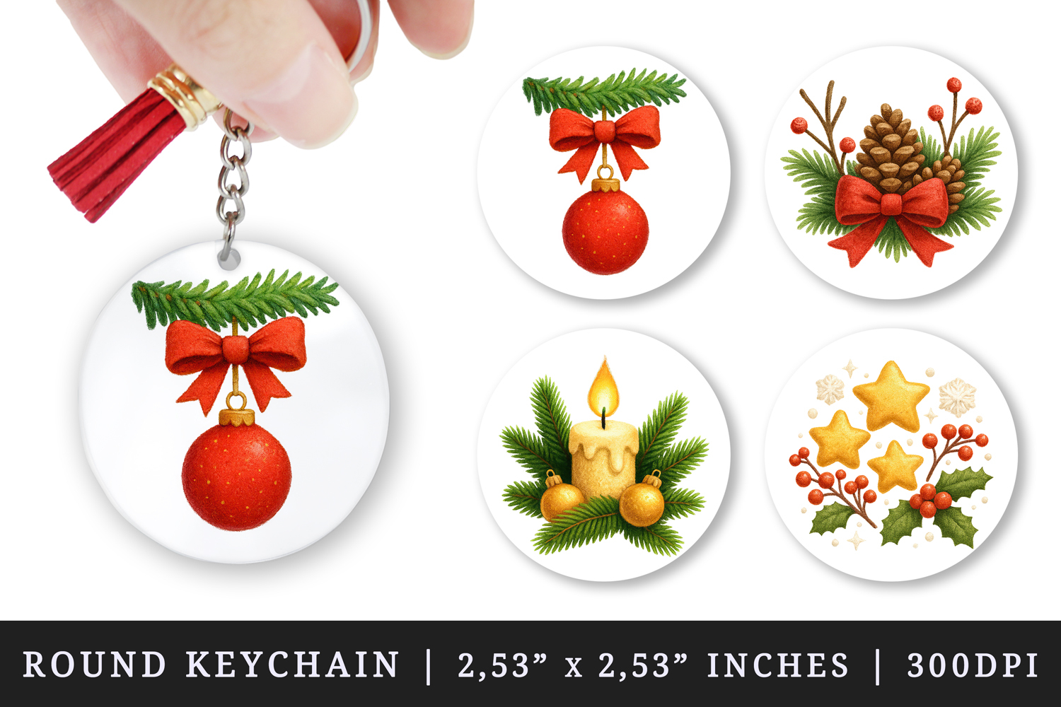 Christmas round keychain pintable sublimation design png product image 1