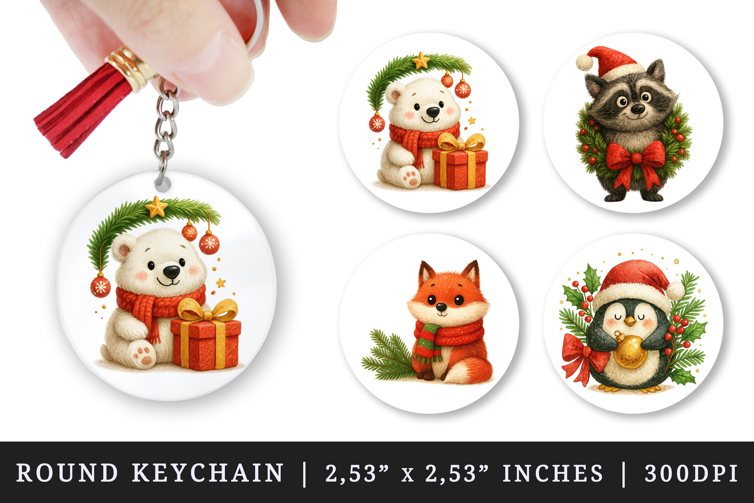 Christmas round keychain pintable sublimation design png product image 1