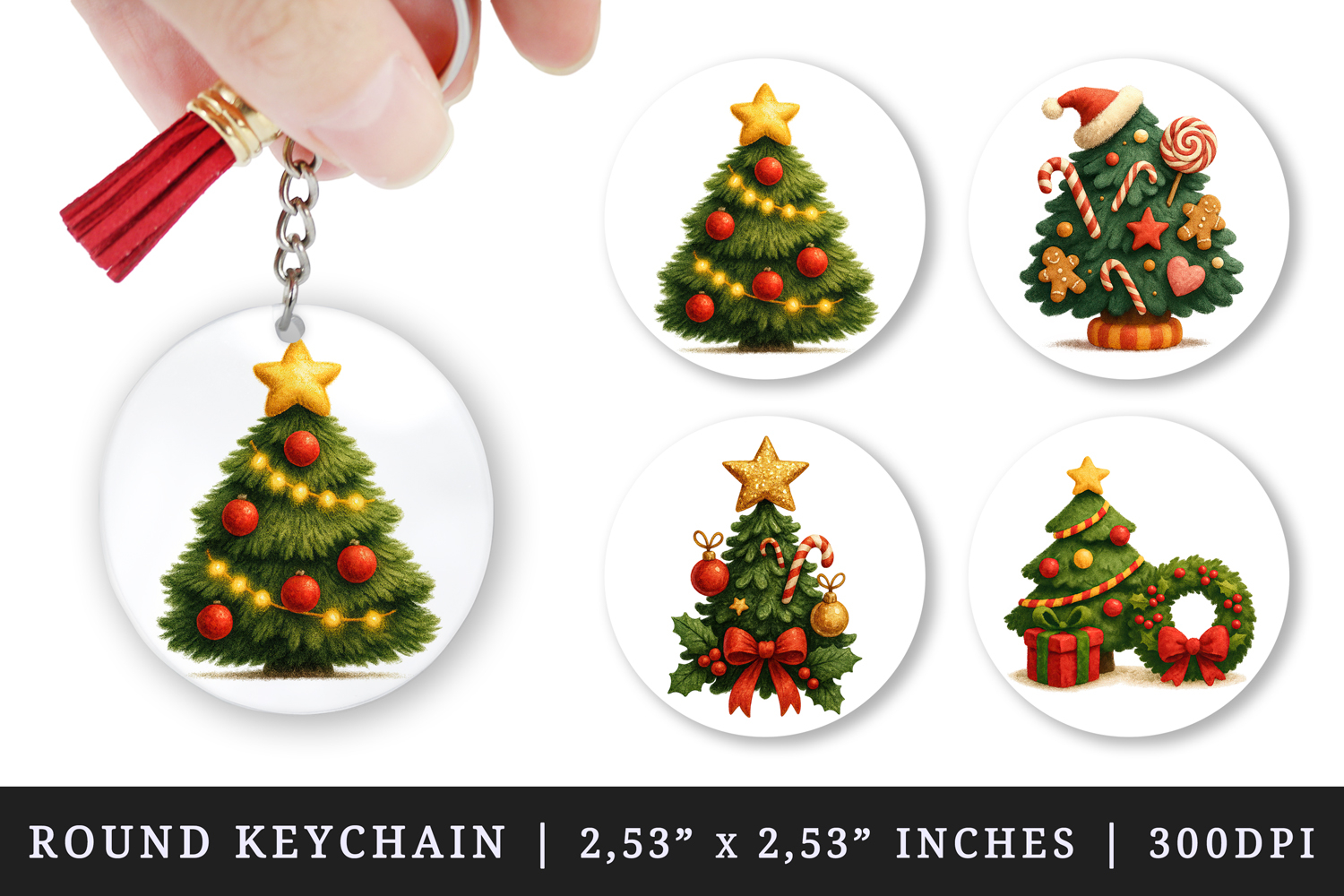 Christmas round keychain pintable sublimation design png product image 1