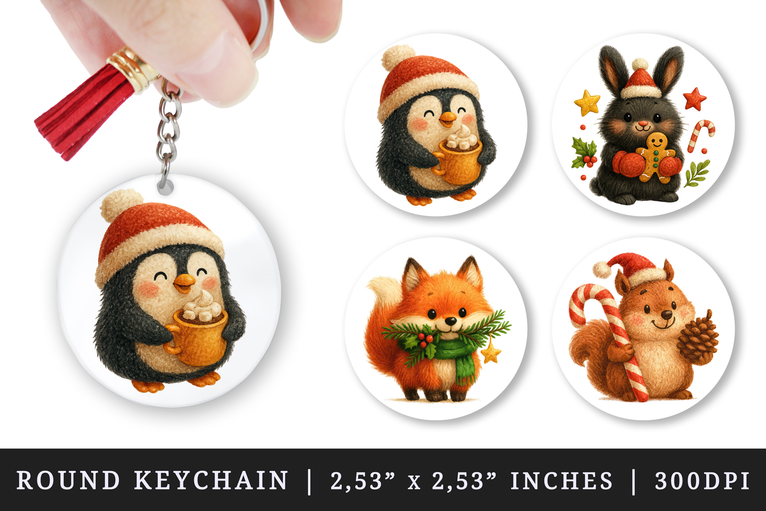 Christmas round keychain pintable sublimation design png product image 1