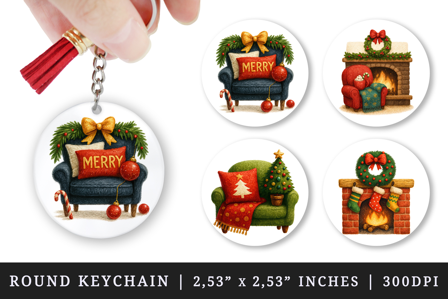 Christmas round keychain pintable sublimation design png product image 1