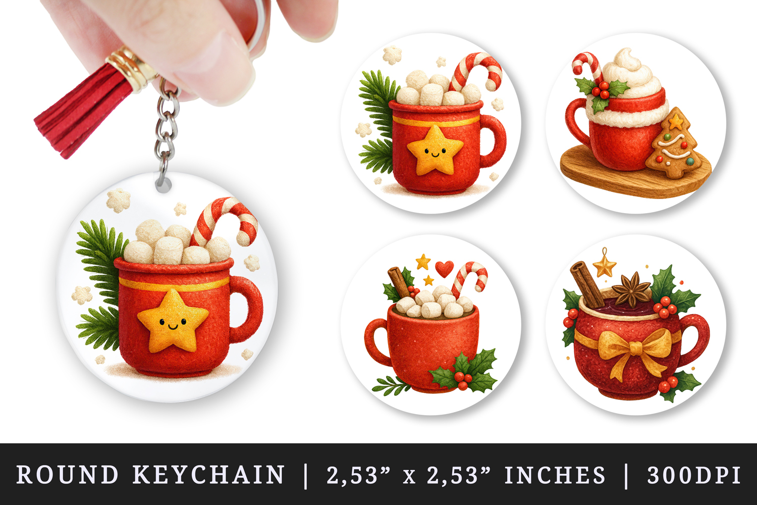 Christmas round keychain pintable sublimation design png product image 1