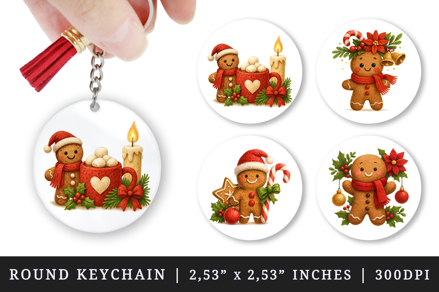 Christmas round keychain pintable sublimation design png product image 1