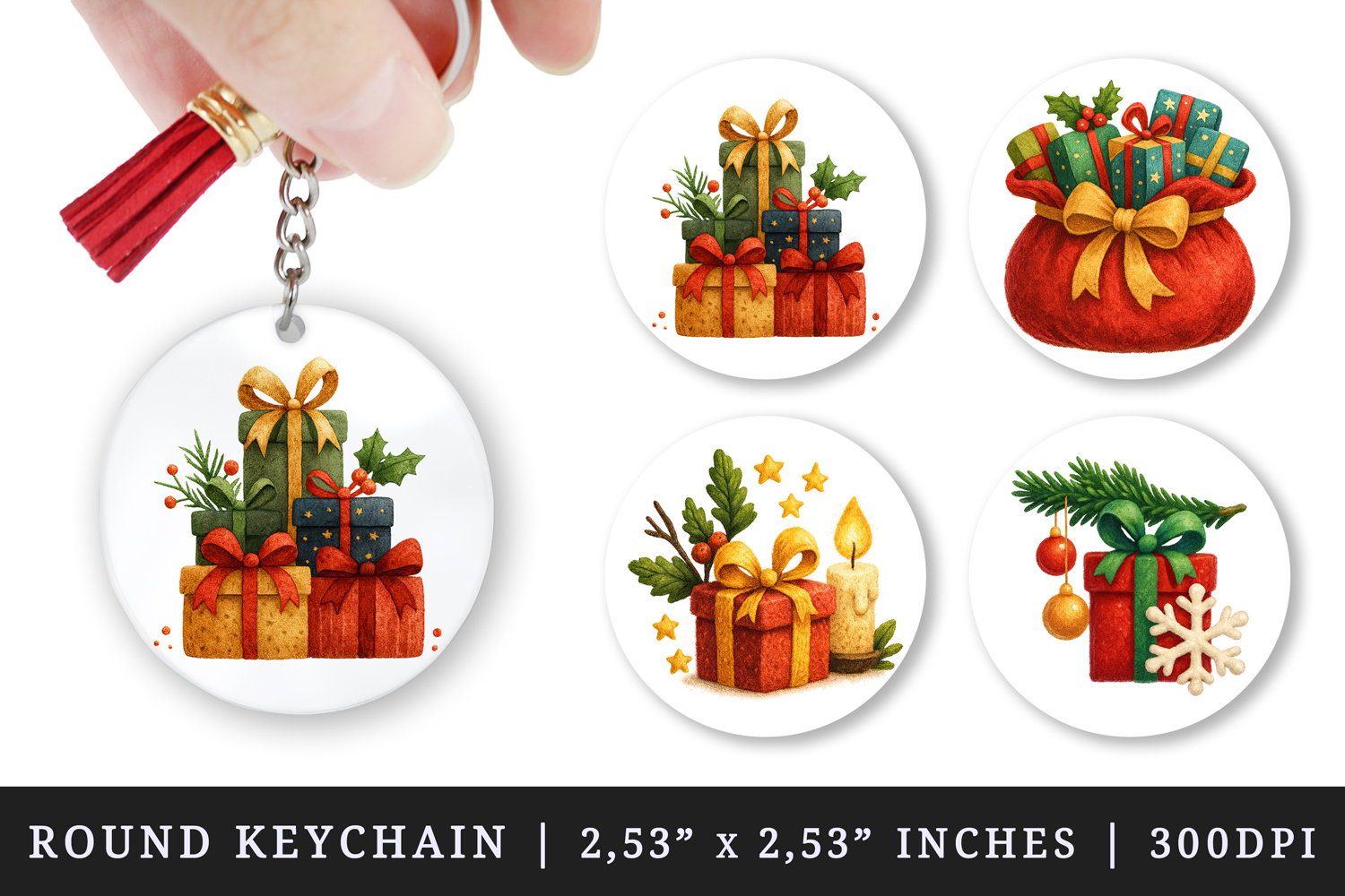 Christmas round keychain pintable sublimation design png product image 1