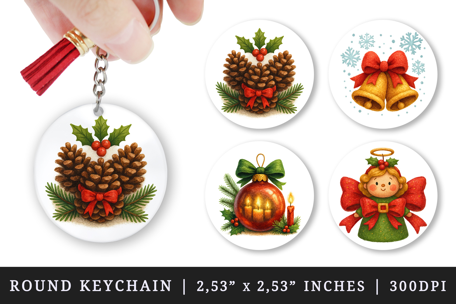 Christmas round keychain pintable sublimation design png product image 1