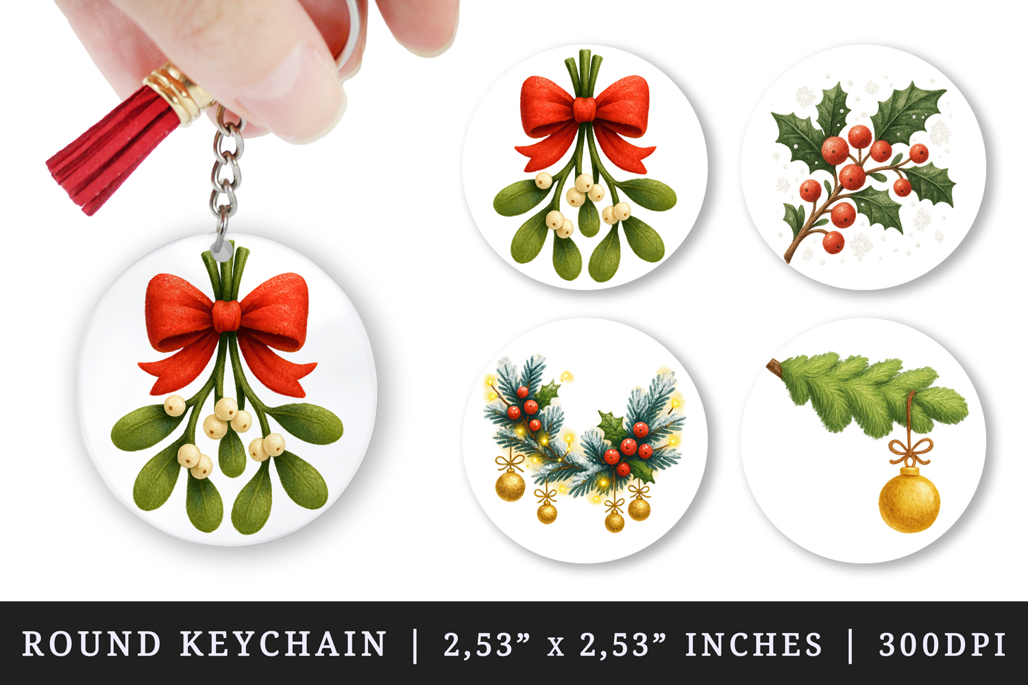 Christmas round keychain pintable sublimation design png