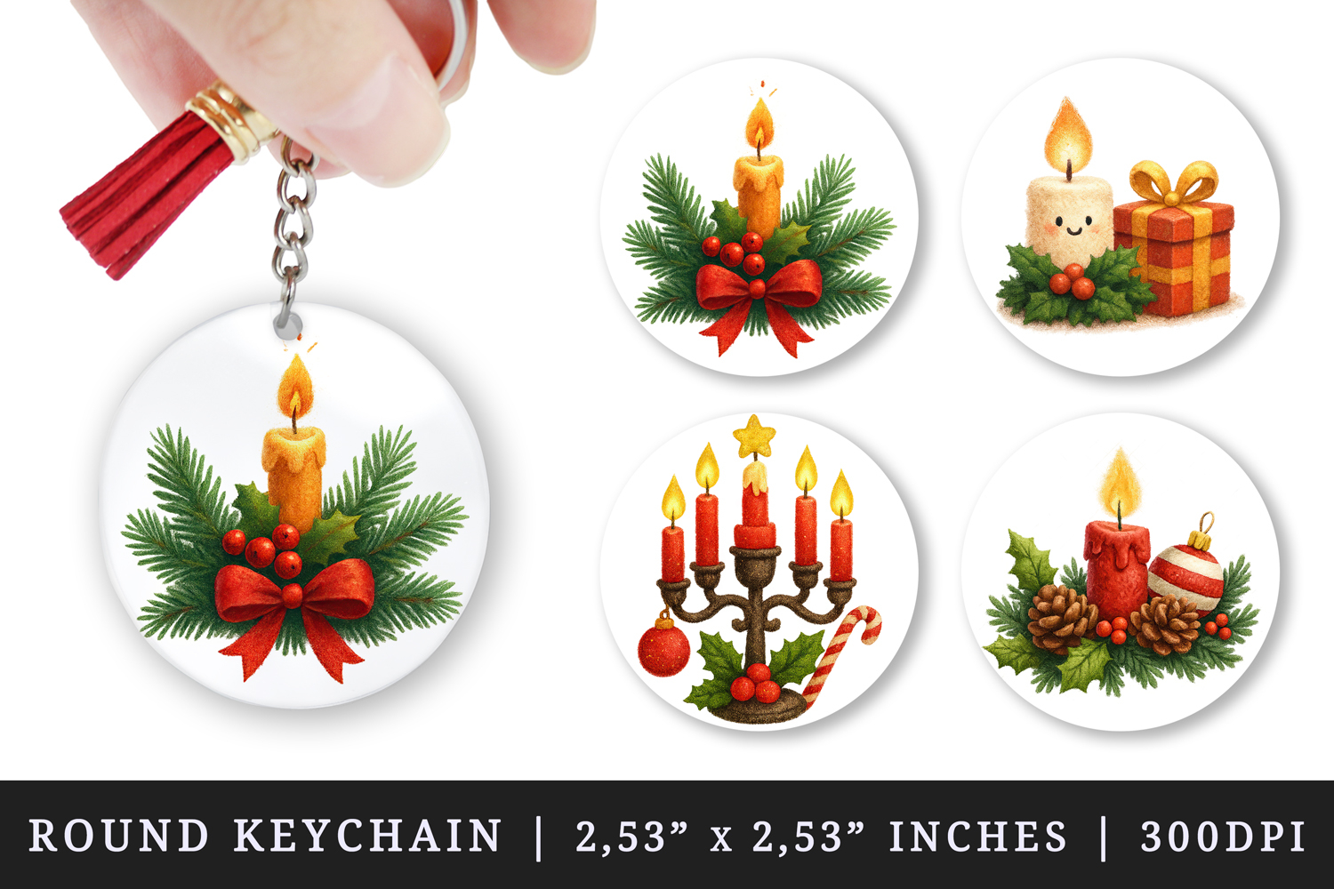 Christmas round keychain pintable sublimation design png product image 1