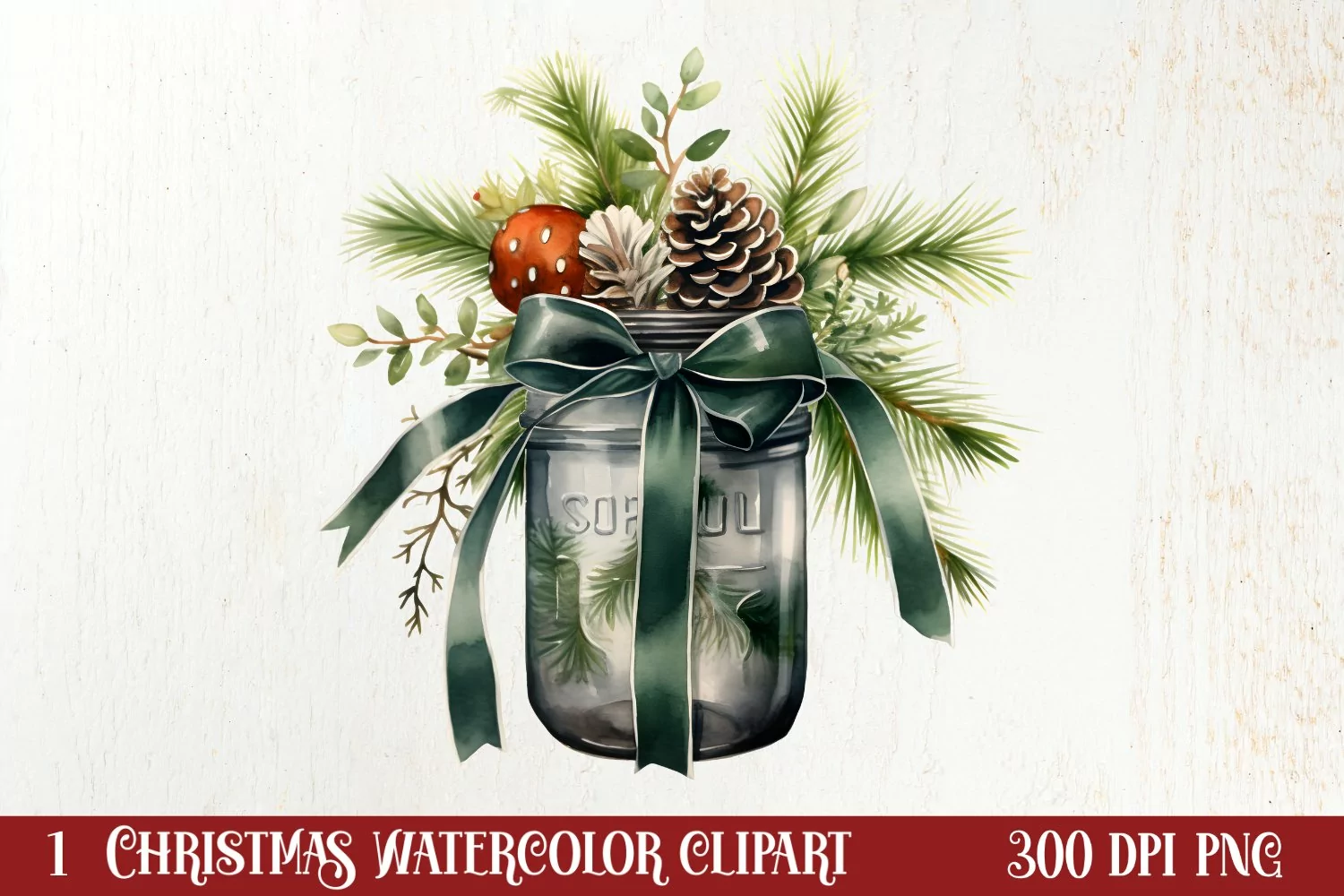 Christmas Mason Jar Sublimation Clipart, Christmas PNG product image 1