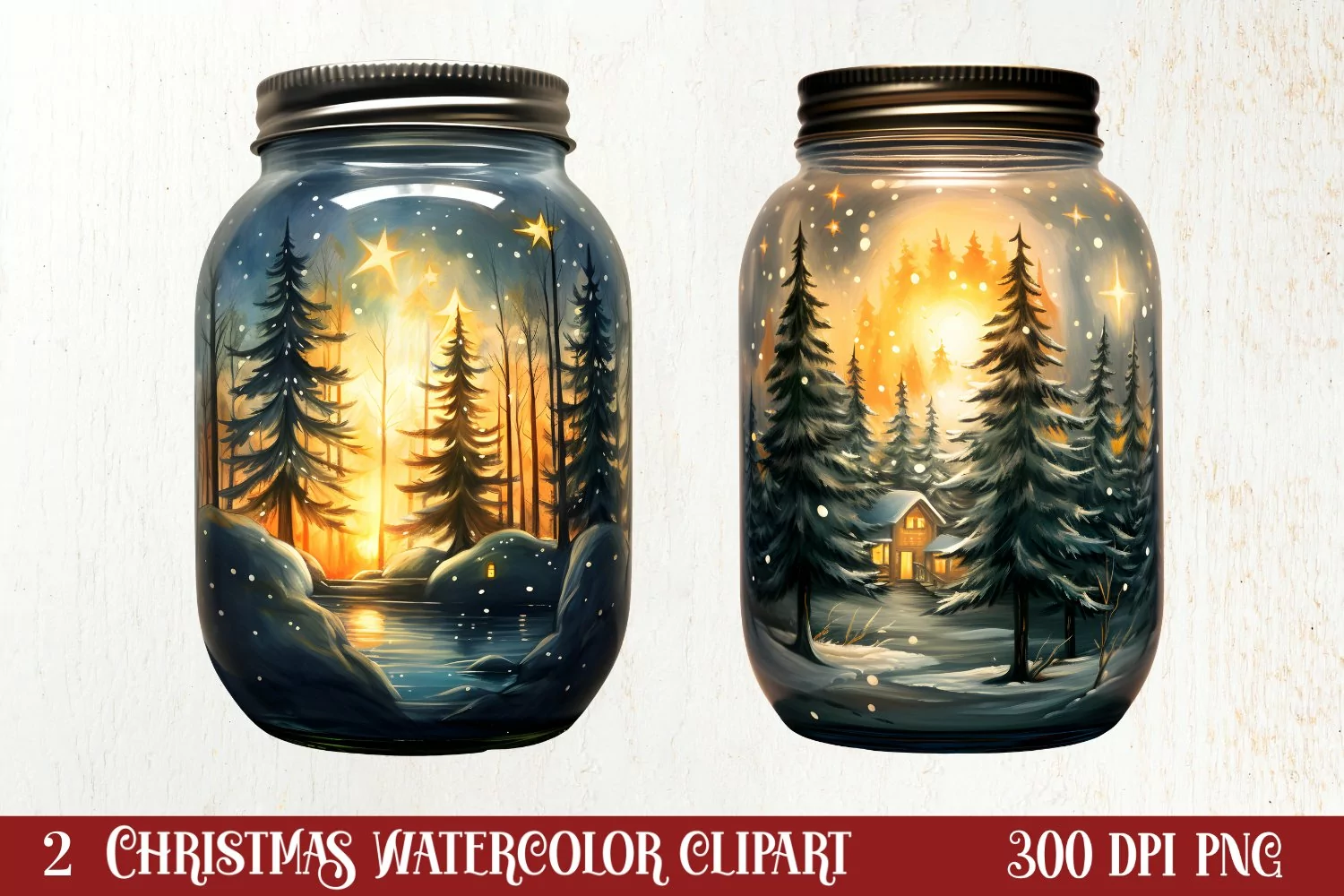 Christmas Mason Jar Sublimation Clipart, Christmas PNG product image 1