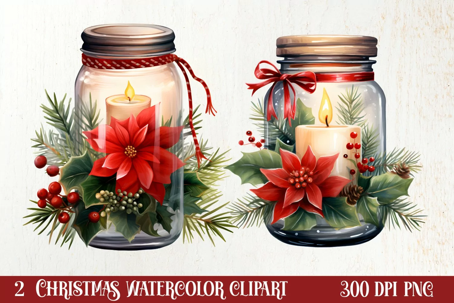 Christmas Mason Jar Sublimation Clipart, Christmas PNG product image 1