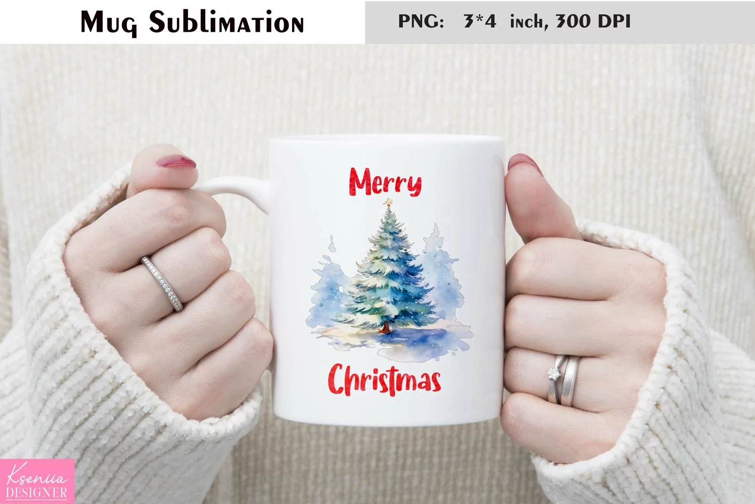 Green Watercolor Christmas Tree|Merry Christmas Mug product image 1