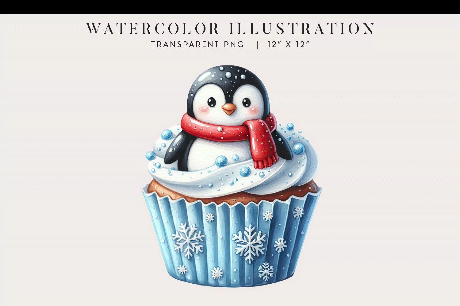 Christmas Penguin Watercolor Cupcake Clipart product image 1