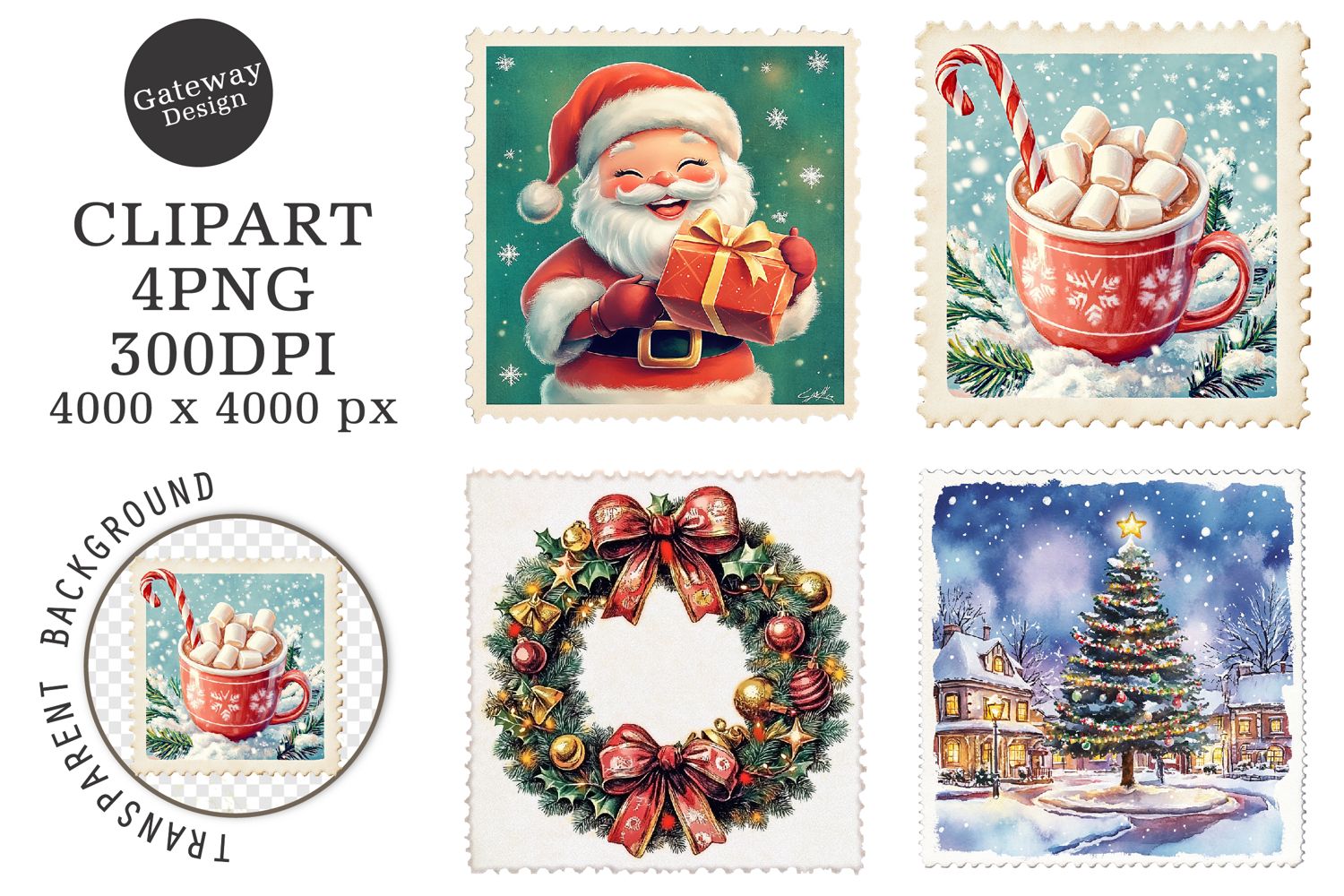 Christmas Postage Stamp clipart product image 1