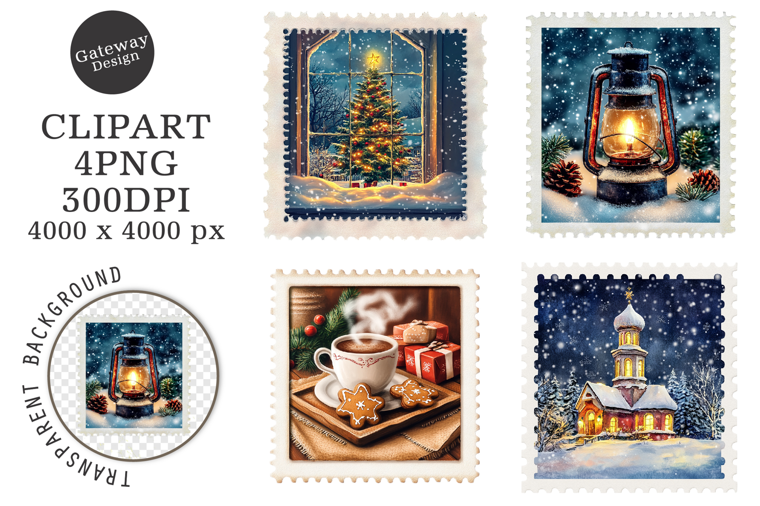 Christmas Postage Stamp clipart product image 1