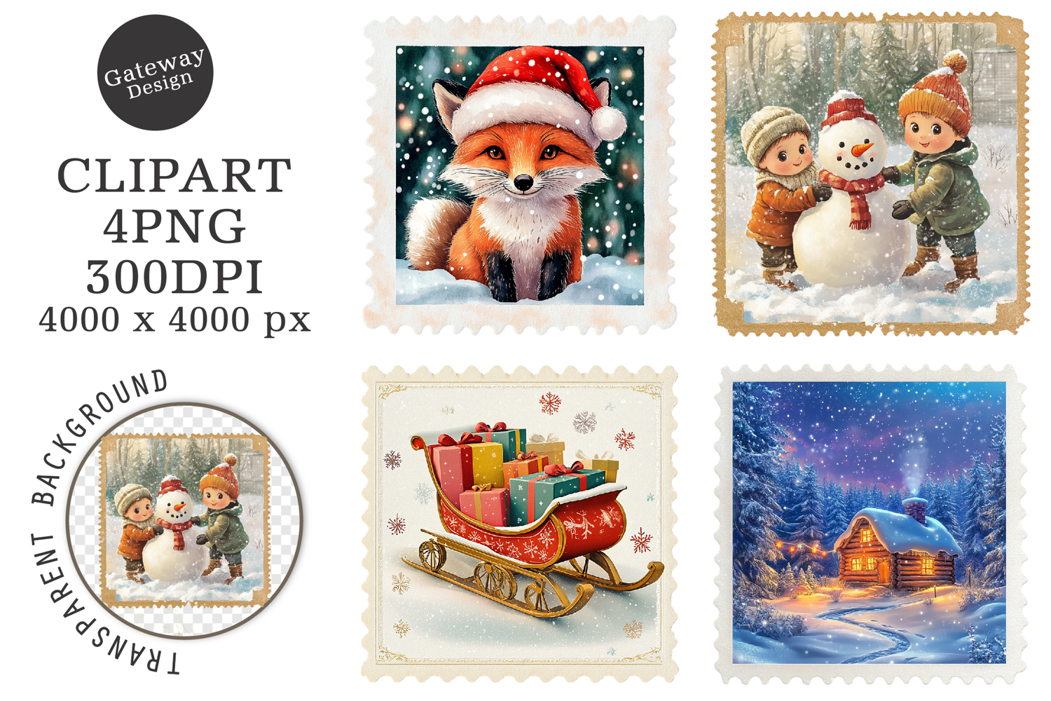 Christmas Postage Stamp clipart product image 1