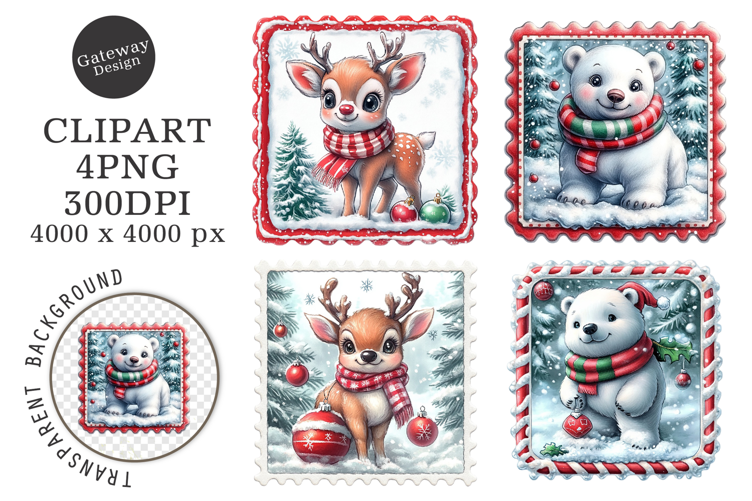 Christmas Postage Stamps Clipart product image 1