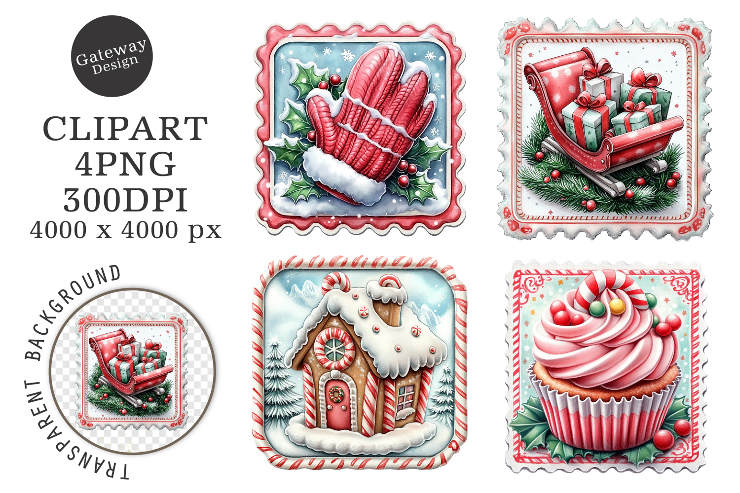 Christmas Postage Stamps Clipart product image 1
