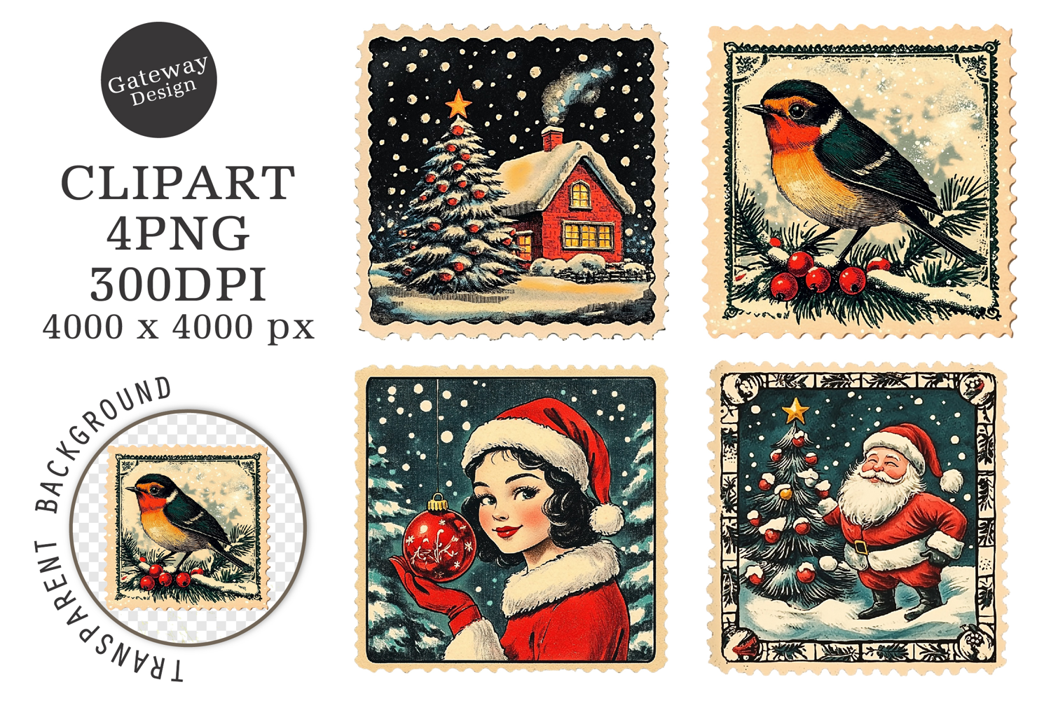 Christmas Postage Stamps Clipart product image 1