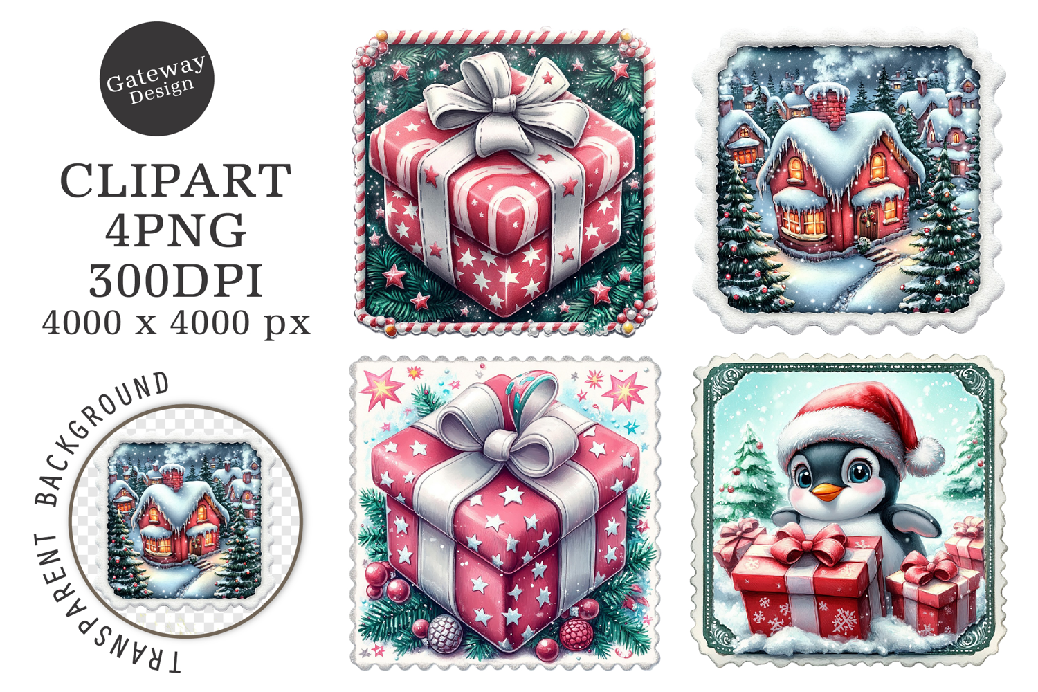 Christmas Postage Stamps Clipart product image 1