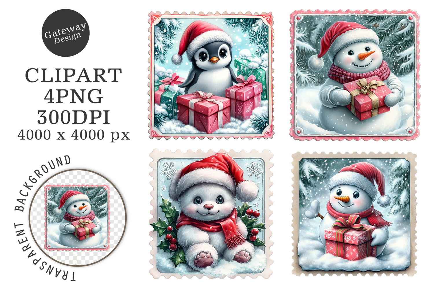 Christmas Postage Stamps Clipart product image 1