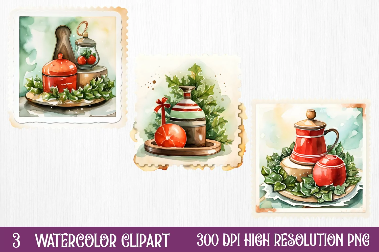 Christmas Postage Stamps Sublimation Clipart, product image 1