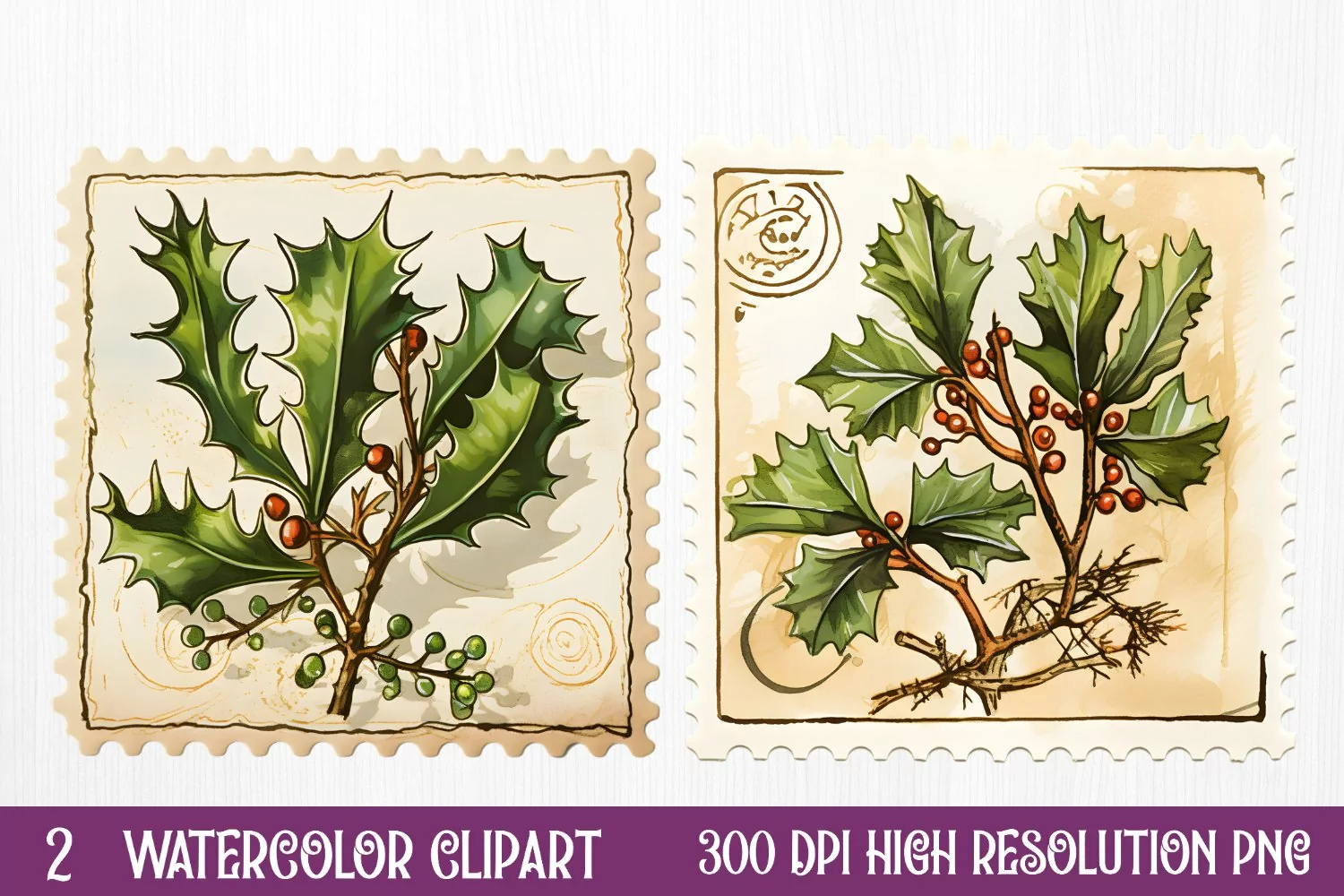 Christmas Postage Stamps Sublimation Clipart, product image 1