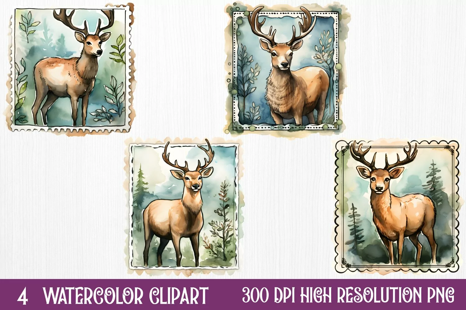 Christmas Postage Stamps Sublimation Clipart, product image 1