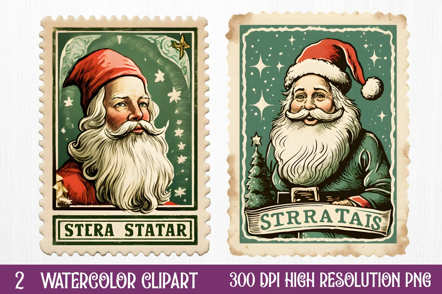 Christmas Postage Stamps Sublimation Clipart, product image 1