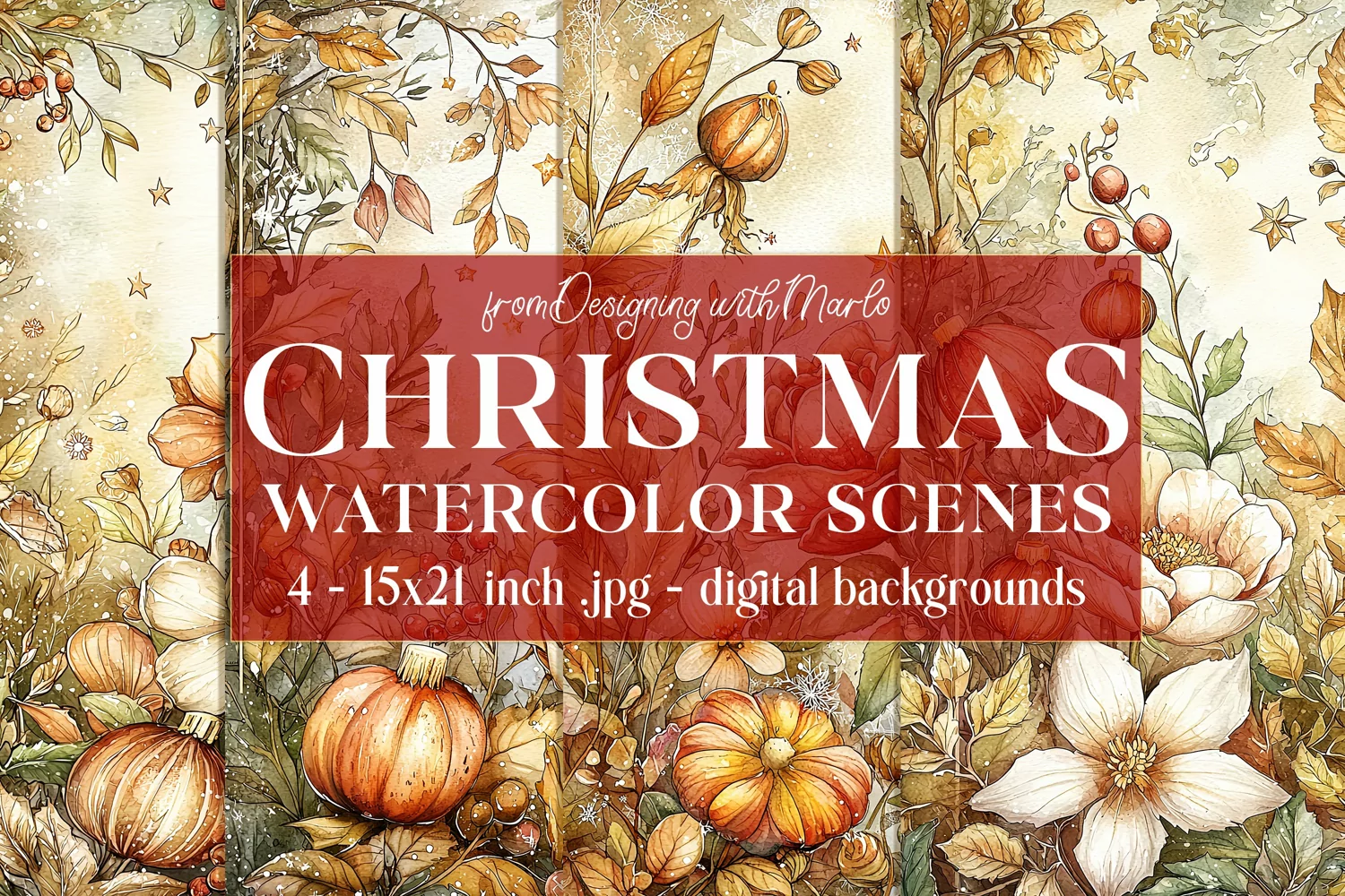 Christmas Card Backgrounds, Watercolor Holiday Scenes, s7 product image 1