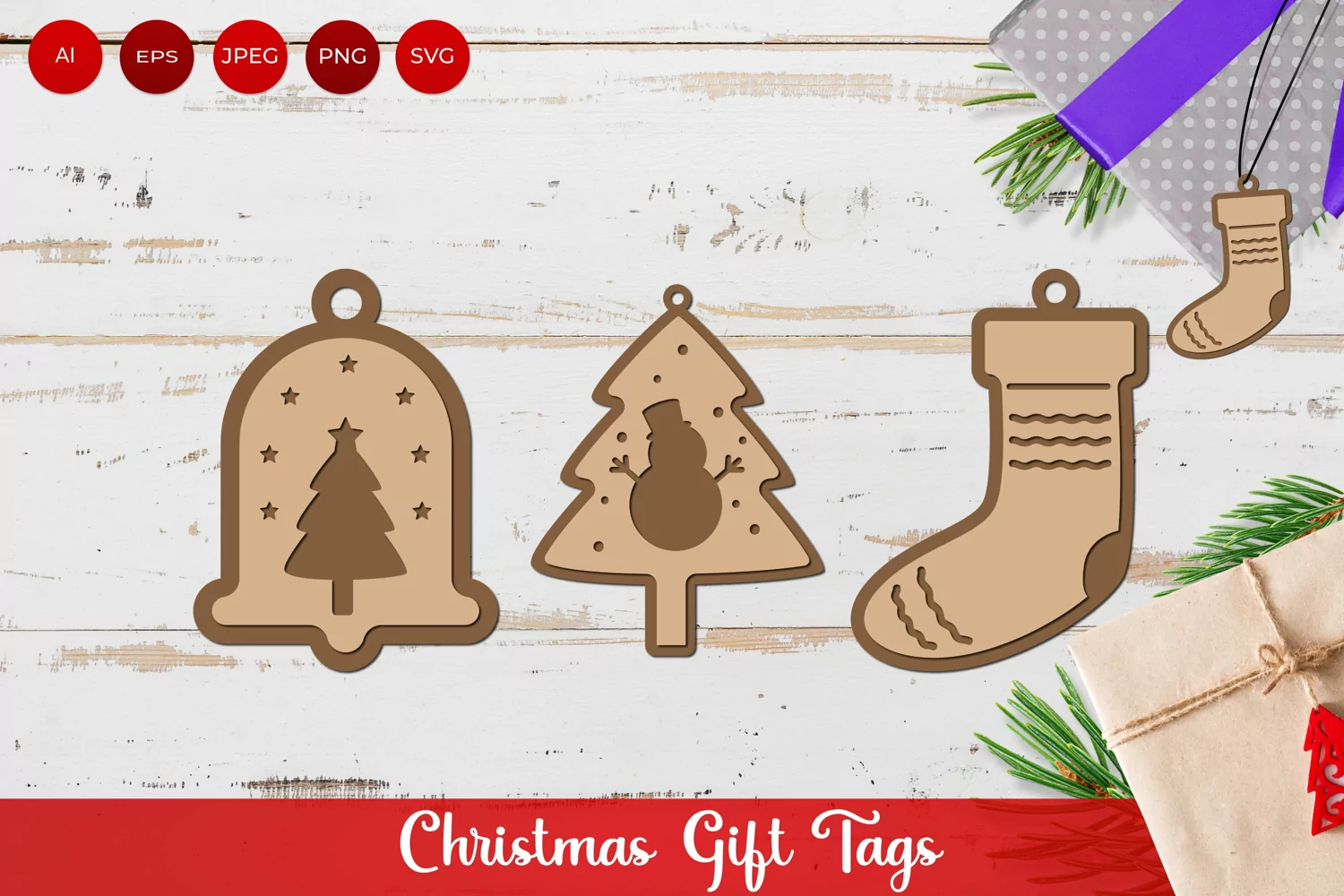 Christmas Bell, Tree and Sock, Tree Decoration SVG Set product image 1