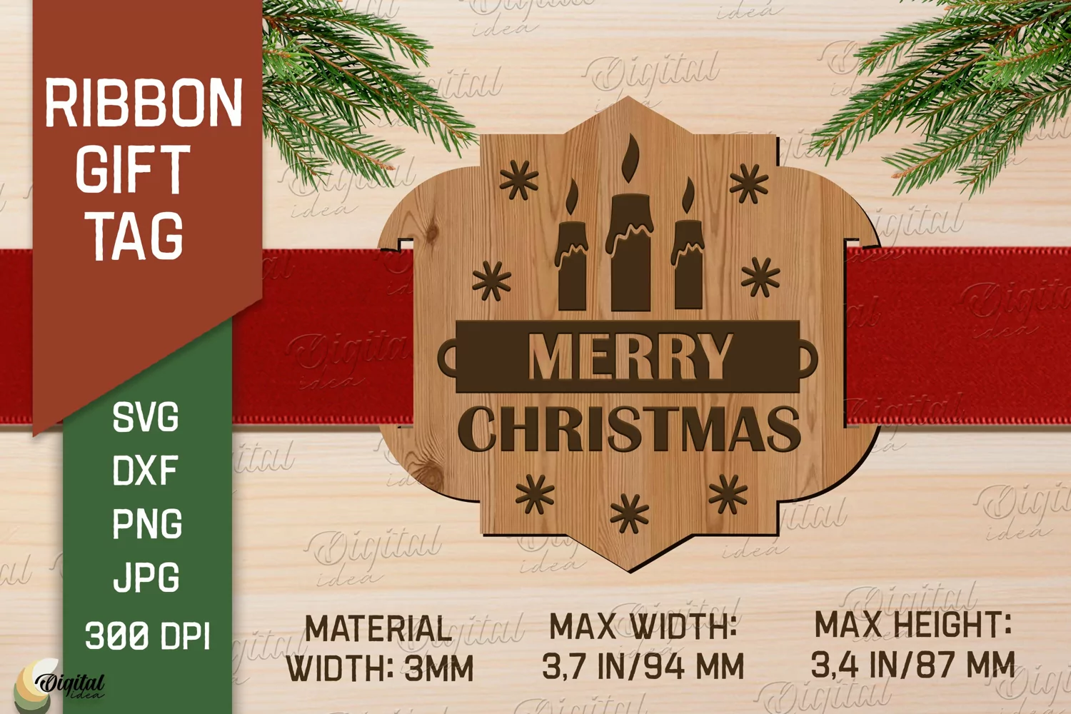 Christmas Ribbon Gift Tag Laser Cut. Merry Christmas SVG product image 1
