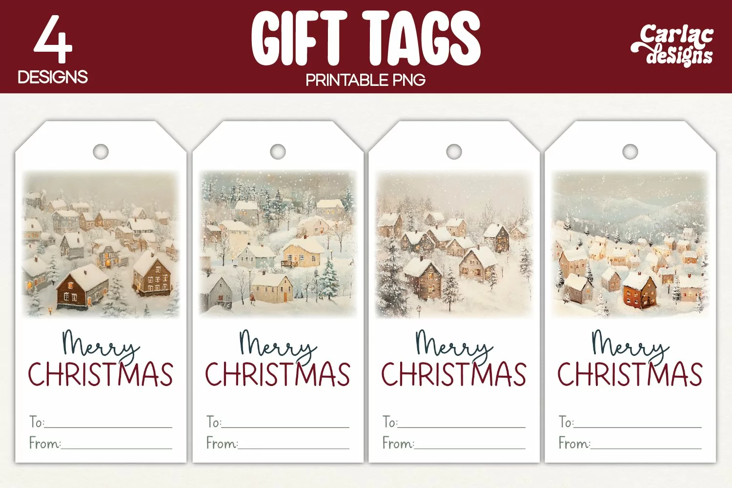 christmas scene gift tags