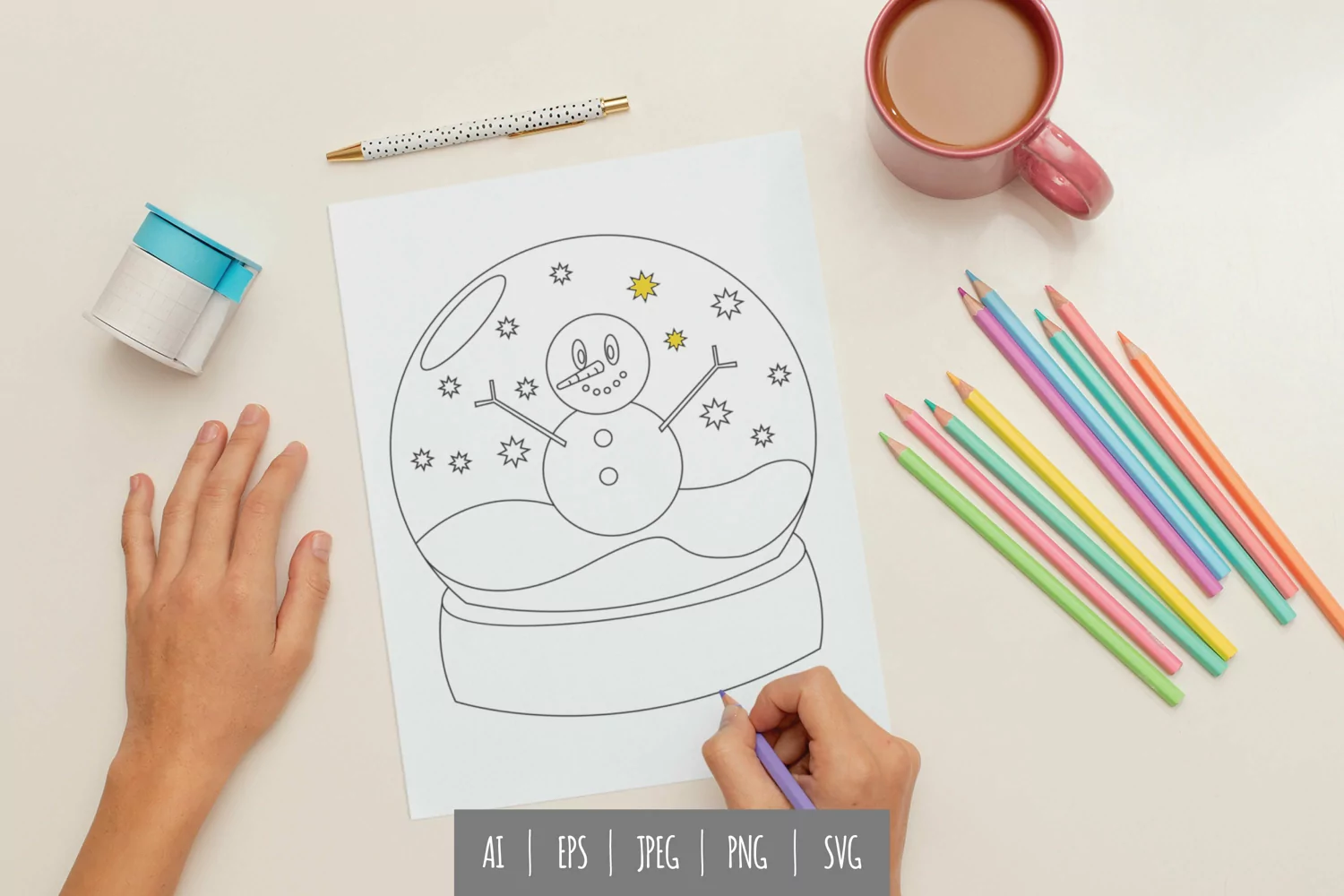 Snowman Inside The Snow Globe Coloring Page product image 1