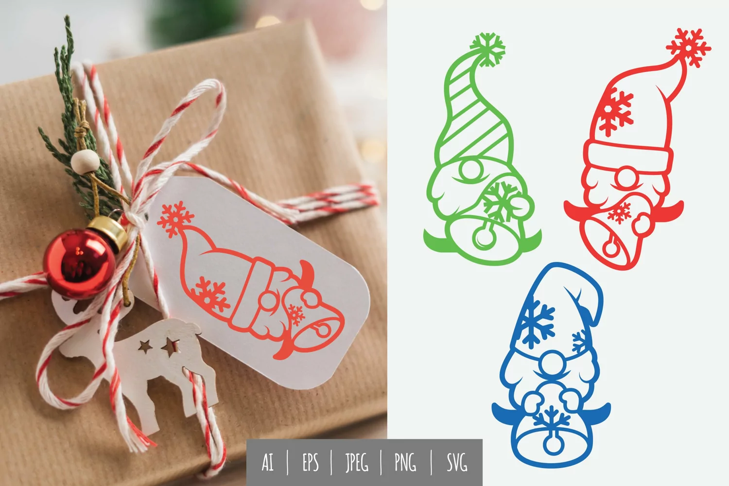 Gnomes with Bell and Snowflakes for Tag product image 1