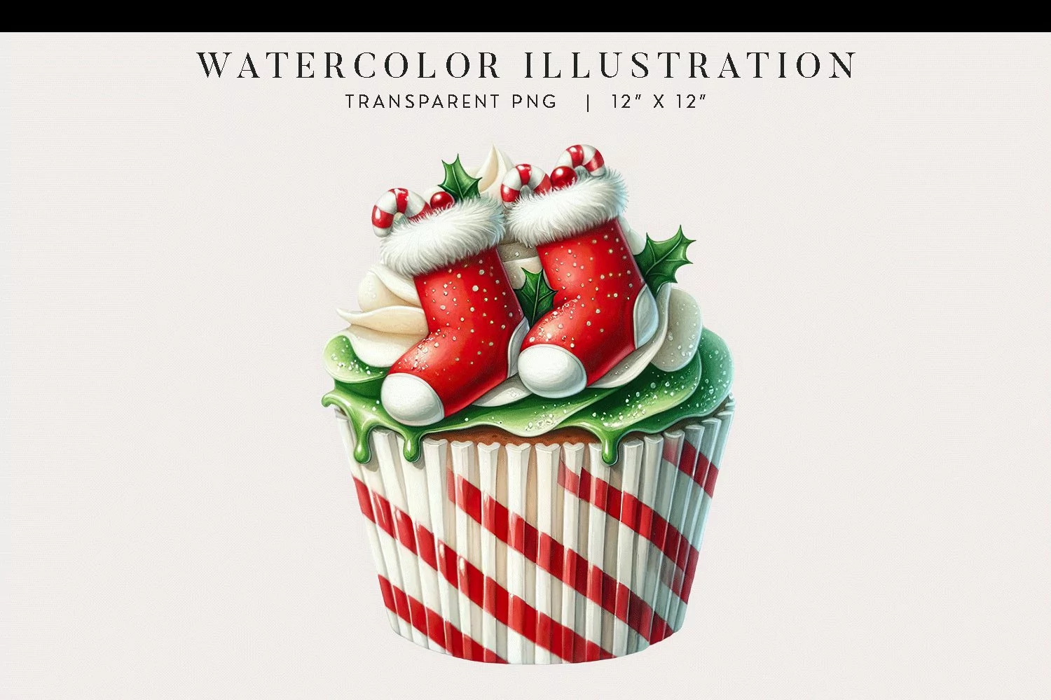 Christmas Stocking Watercolor Cupcake Clipart product image 1