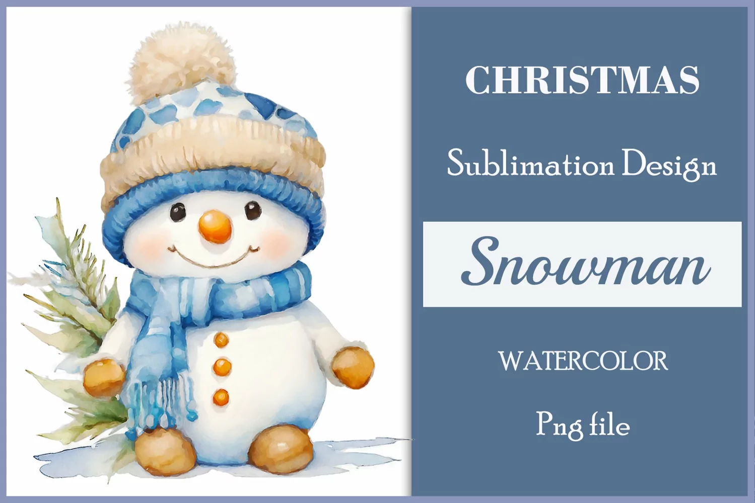 Christmas clipart, watercolor illustration of a cute snowman vintage style to create mug decoration, scrapbooking, christmas cards, christmas gifts and more, for printing and sublimation, high resolution, high quality