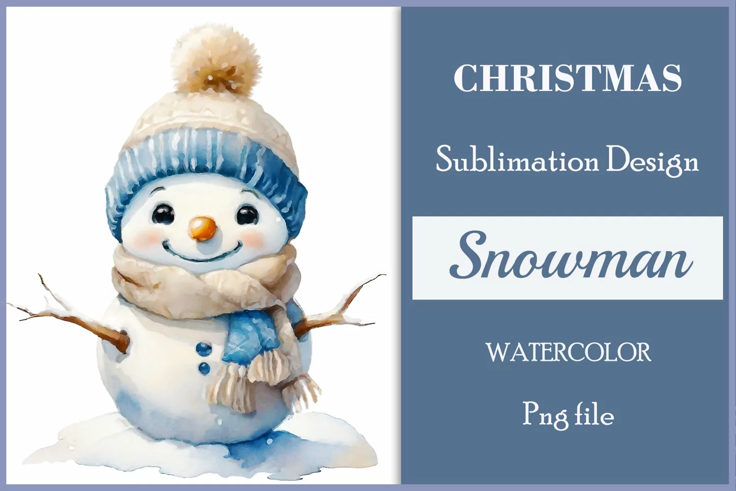 Christmas clipart, watercolor illustration of a cute snowman vintage style to create mug decoration, scrapbooking, christmas cards, christmas gifts and more, for printing and sublimation, high resolution, high quality