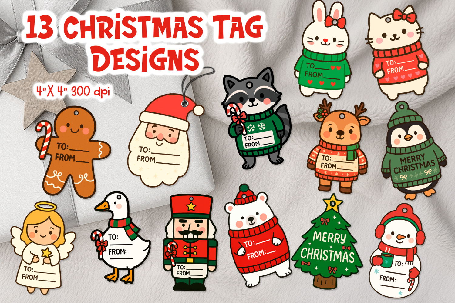 Cute Christmas Gift Tags Printable | Holiday Animal Clipart product image 1