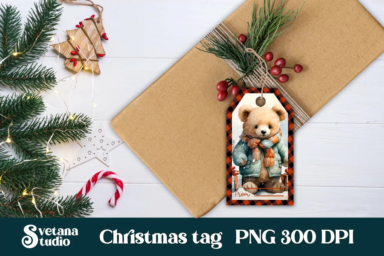 Christmas gift tags printable PNG | Christmas cute bear gift
