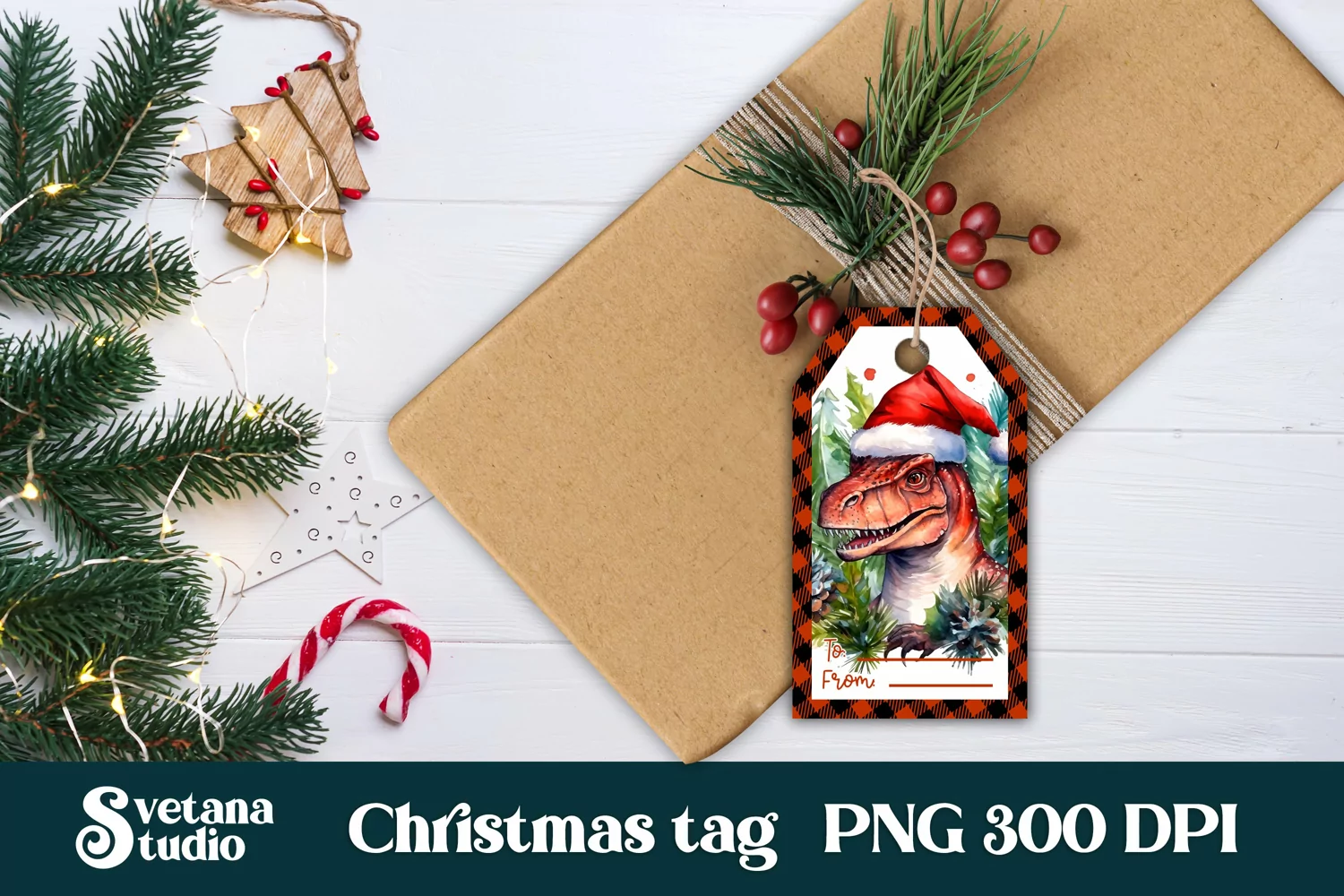 Christmas gift tags printable | Dinosaur gift tag design