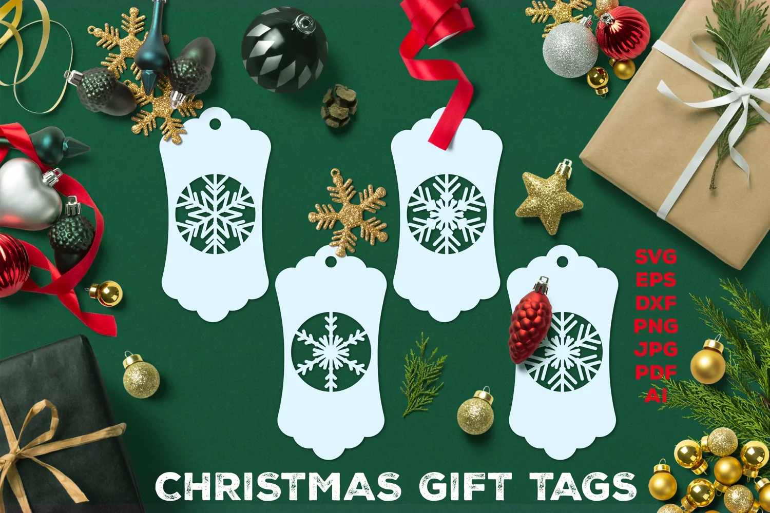 Paper Cut Christmas Gift Tags with Snowflakes. Christmas Tag product image 1