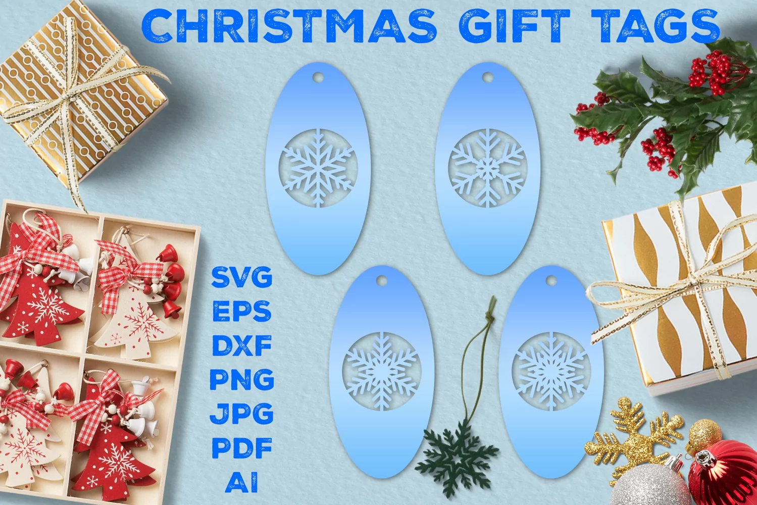 Paper Cut Christmas Gift Tags with Snowflakes. Christmas Tag product image 1