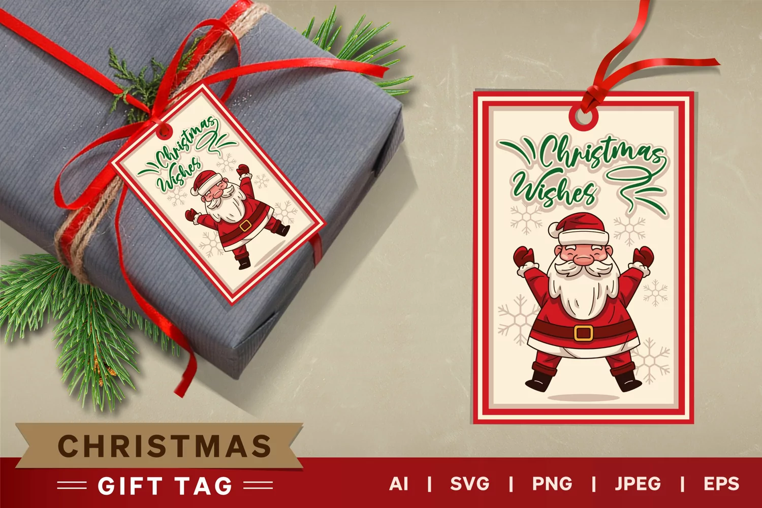 Santa Claus, Christmas Wishes, Printable Gift Tag Design product image 1