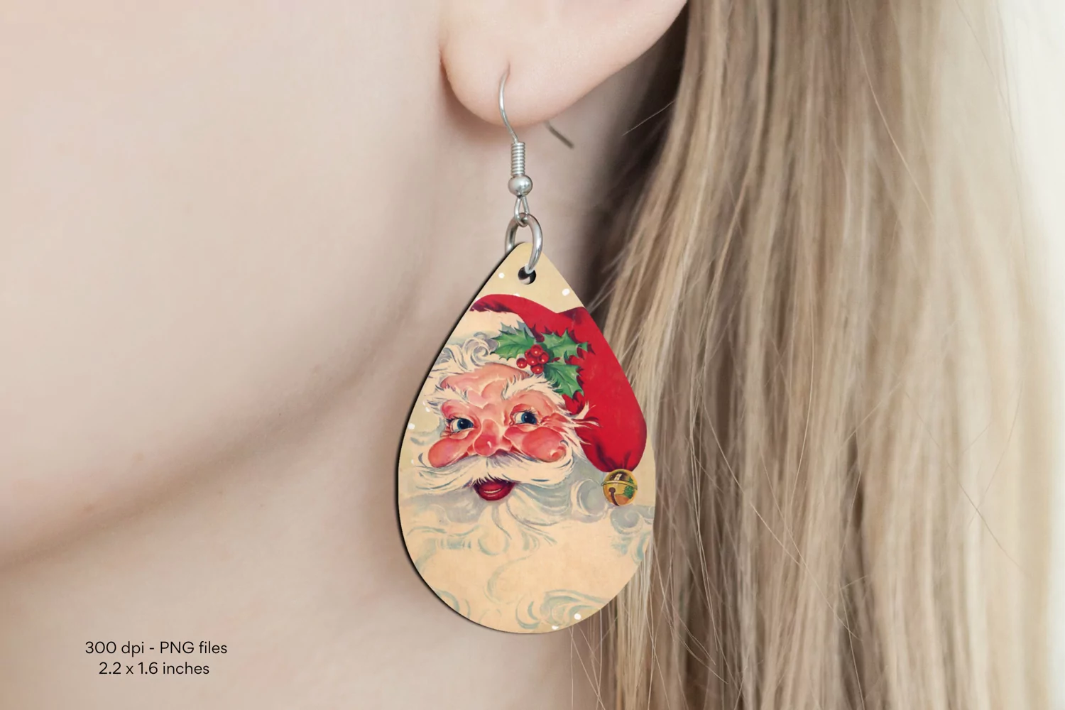 Christmas Teardrop Earrings  Vintage Santa Sublimation Png 
