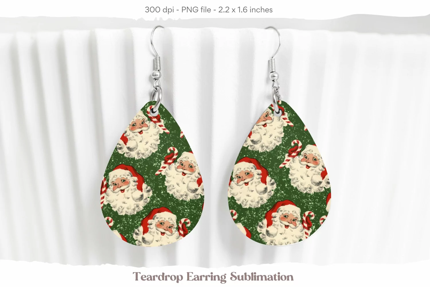 Christmas Teardrop Earrings Vintage Santa Sublimation Png