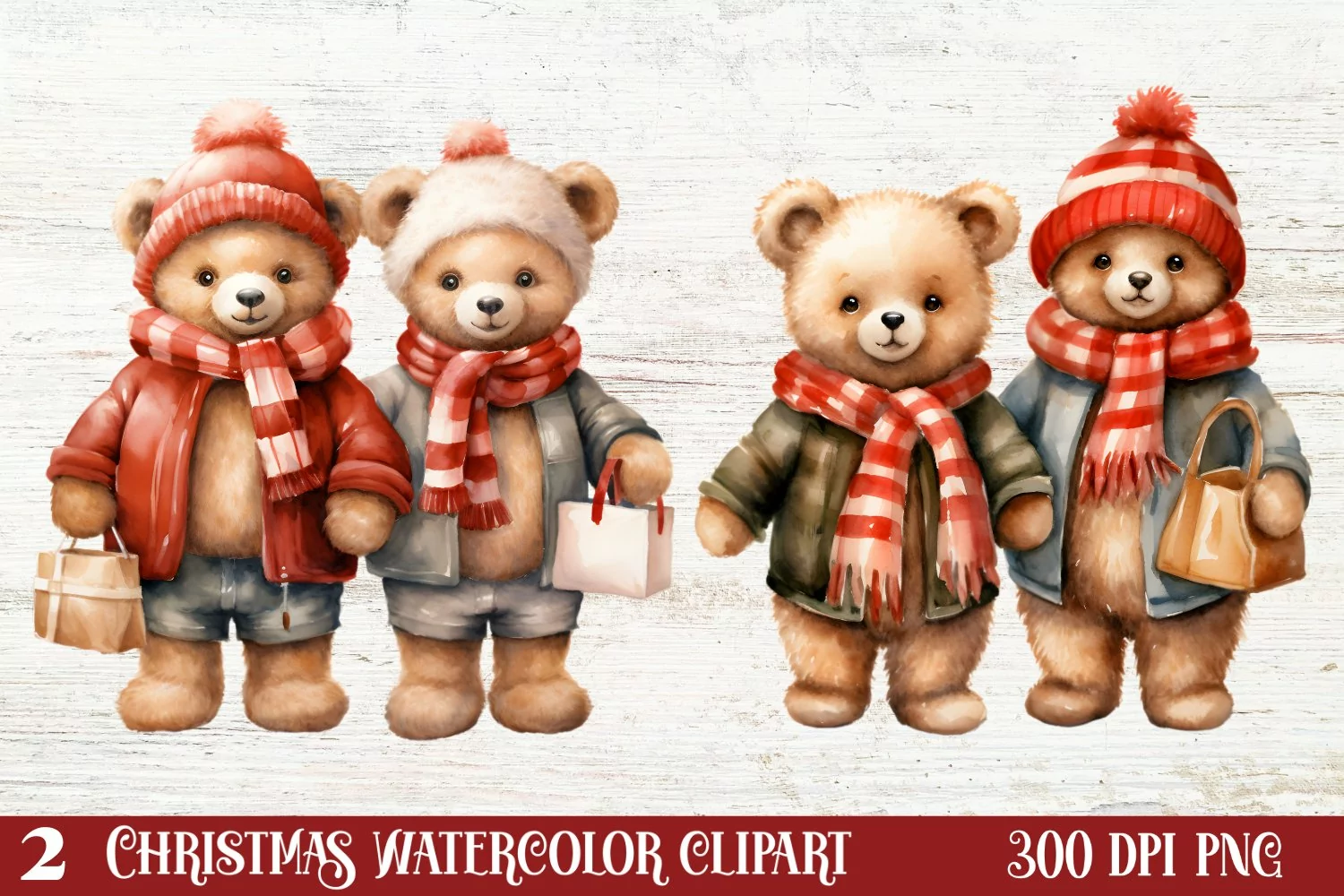 Christmas Teddy Bear Clipart Sublimation, Christmas PNG product image 1