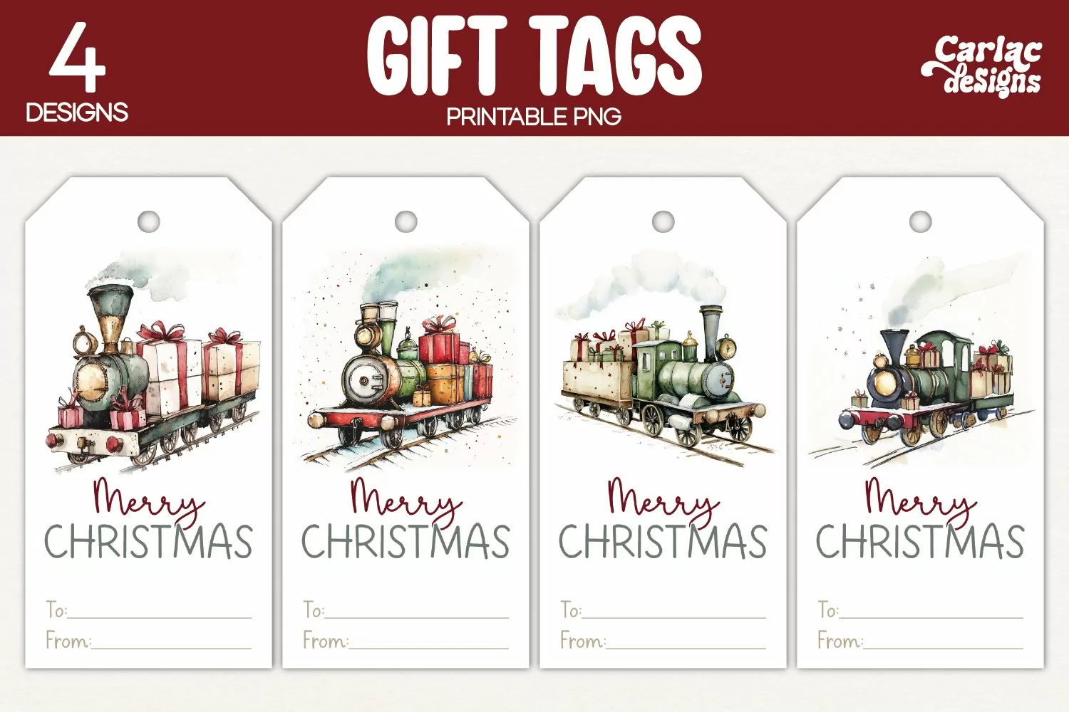 christmas train gift tag